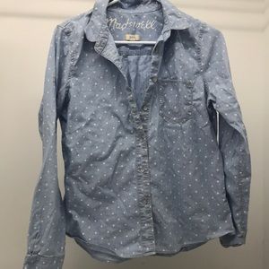 Madewell chambray polka dot button down blouse